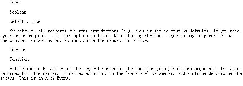 $.Ajax()中 async 和success的官方的解释