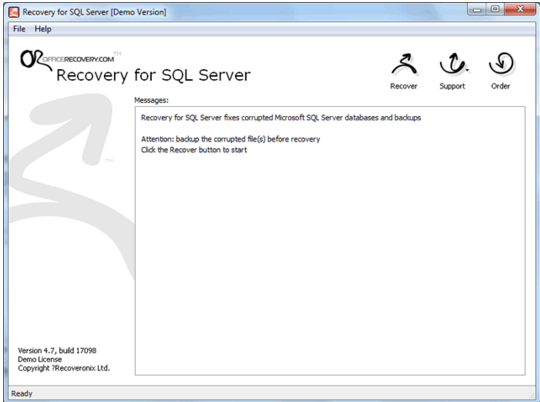 下面分享一下用RecoveryforSQLServer进行恢复的操作步骤：  　　1.运行RecoveryforSQLServer