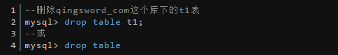 运用droptable命令删除指定的数据库中的表
